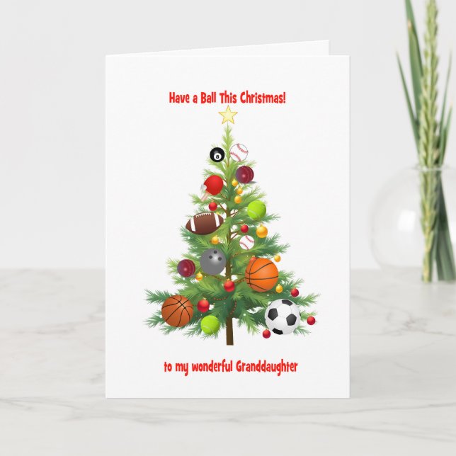 Granddaughter Christmas Tree Decorated With Balls Holiday Card (Front)