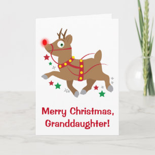Granddaughter Christmas with Red-Nosed Reindeer Holiday Card