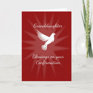Granddaughter Confirmation Religious Red Dove Rays Card