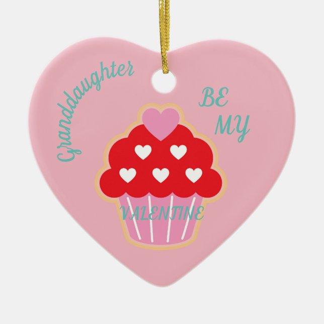 Granddaughter Cupcake Valentine Card Ceramic Ornament (Front)