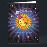 Granddaughter Cute Birthday Card<br><div class="desc">A celebrating orange,  yellow and red sun with a party hat and blower radiates happiness out to all the celestial shooting stars. A fun birthday card for your granddaughter. Inside reads: "Today is your day to be the centre of the Universe."</div>