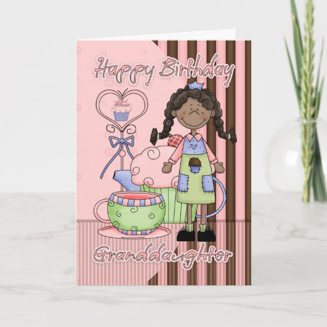 Granddaughter Cute Birthday Card - Cupcakes And Te (Front)