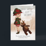 Granddaughter Dear Santa Retro Cute Christmas Card<br><div class="desc">A card created in the retro style with retro colours,  cute little modern girl with her teddy reindeer,  Dear Santa I Tried To Be Good</div>
