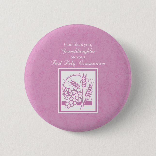 Granddaughter First Communion, Pink 2 Inch Round Button (Front)
