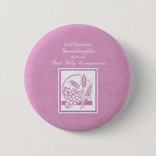 Granddaughter First Communion, Pink 2 Inch Round Button