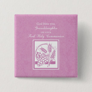 Granddaughter First Communion, Pink 2 Inch Square Button