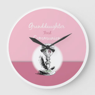 Granddaughter First Communion Pink, Chalice Large Clock