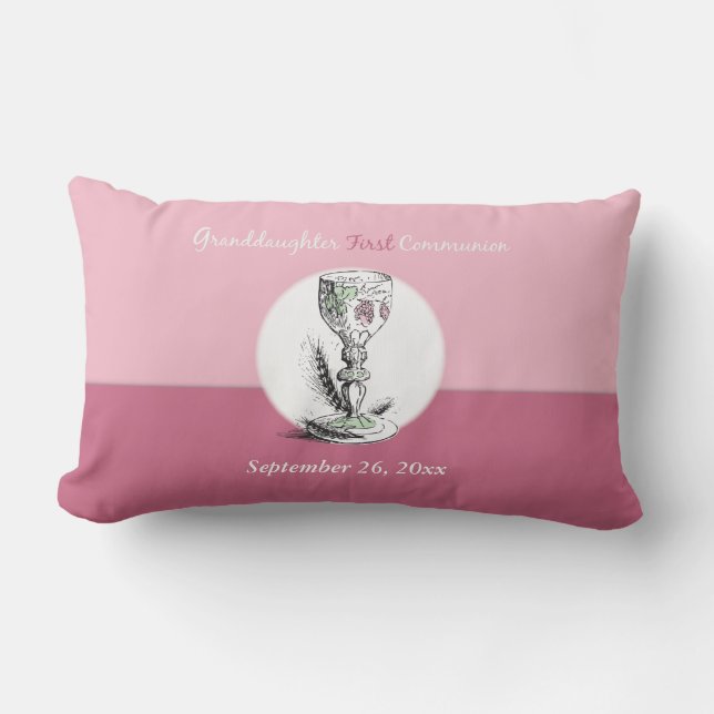 Granddaughter First Communion Pink, Chalice Lumbar Pillow (Front)