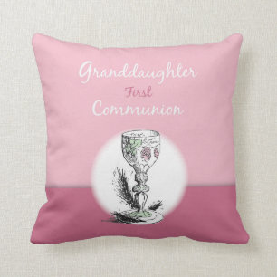 Granddaughter First Communion Pink, Chalice Throw Pillow