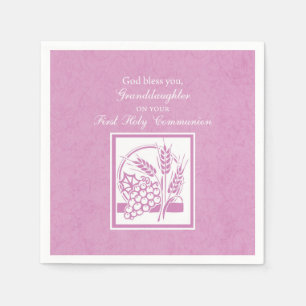 Granddaughter First Communion, Pink Napkin