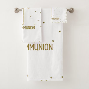 Granddaughter First Holy Communion Gold Look Cross Bath Towel Set