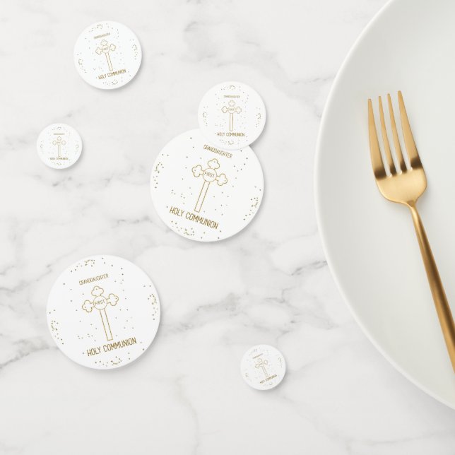 Granddaughter First Holy Communion Gold Look Cross Confetti (Group)