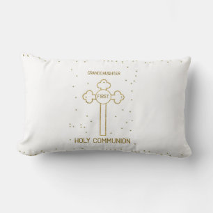 Granddaughter First Holy Communion Gold Look Cross Lumbar Pillow