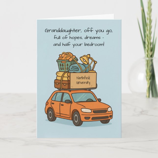 Granddaughter Funny Off to Colleg Car Customizable Card (Front)
