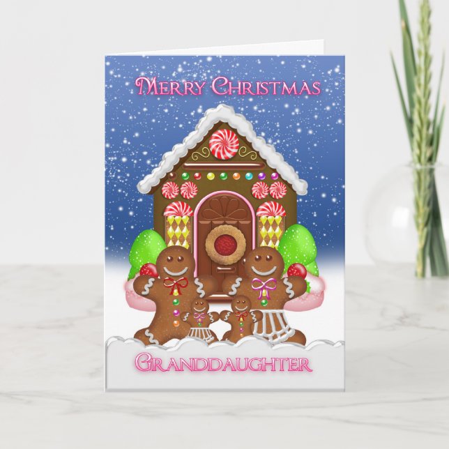 Granddaughter Gingerbread House and Family Christ Holiday Card (Front)
