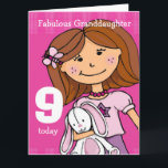 Granddaughter Girl's 9th birthday card pink<br><div class="desc">Cute girl with white lucky rabbit birthday card. This card reads Fabulous Granddaughter 9 today. Inside: Happy Birthday. Or customise with your own words. Fun card designed by exclusively by Sarah Trett.</div>