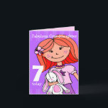 Granddaughter Girl's birthday card red hair purple<br><div class="desc">Cute girl with white lucky rabbit birthday card. This card reads Fabulous Granddaughter 7 today. Inside: Happy Birthday. Or customize with your own words. Fun card designed by exclusively by Sarah Trett.</div>