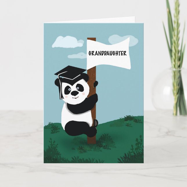 Granddaughter Graduation Panda Climbing Pole Card (Front)