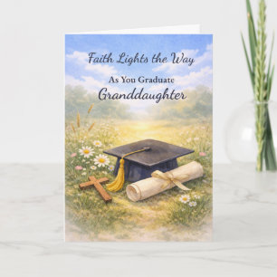 Granddaughter Graduation ReligiousCap and Cross Card