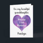 Granddaughter Happy 12th Birthday Card<br><div class="desc">A happy 12th birthday granddaughter card that features a purple heart on the front of the card. You can easily personalize underneath the heart with her name. Inside this 12th birthday card reads a sweet sentiment for your granddaughter.</div>