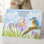 Granddaughter Happy February Birthday Kingfisher Card<br><div class="desc">This February birthday card features a vibrant kingfisher perched on a branch, surrounded by softly blowing purple and white irises, the birth flower of February. Painted in a loose watercolor style, the scene captures a gentle breeze moving through the blooms, creating a peaceful moment in nature. Irises symbolize faith, hope,...</div>
