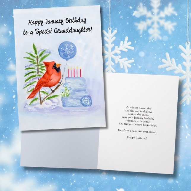 Granddaughter Happy January Birthday Cardinal Cake Card (Creator Uploaded)