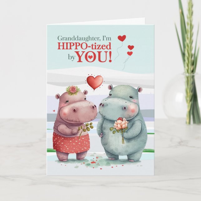 Granddaughter Hippopotamus Valentine's Day Holiday Card (Front)