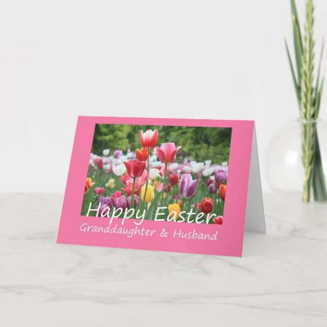 Granddaughter + Husband Happy Easter Tulip card (Front)
