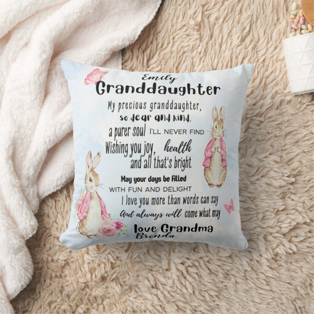 Granddaughter Loves Rabbit Custom Poem Add Name Throw Pillow (Blanket)