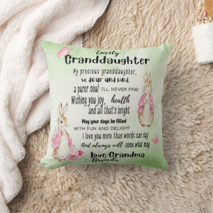 Granddaughter Loves Rabbit Custom Poem Add Name Throw Pillow