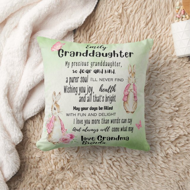 Granddaughter Loves Rabbit Custom Poem Add Name Throw Pillow (Blanket)