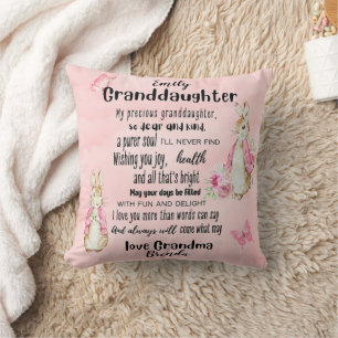 Granddaughter Loves Rabbit Custom Poem Add Name Throw Pillow
