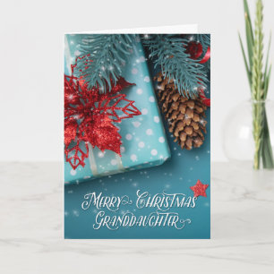 Granddaughter Merry Christmas Cheer Blue and Red Holiday Card
