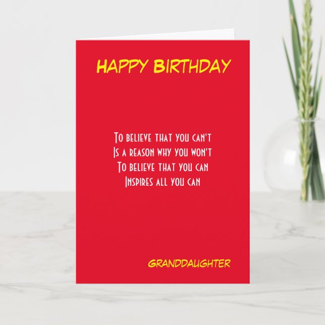 Granddaughter motivational birthday greeting cards (Front)