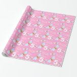 Granddaughter name bee 5th birthday wrap wrapping paper<br><div class="desc">Birthday wrapping paper in a white, pink and black kids flying bee Watercolor design. Personalize this birthday paper with your own granddaughters or relatives name and age and relation. Currently reads Happy Birthday granddaughter Jessica 5 today. Perfect for wrapping a special fifth birthday gift. Uniquely painted in watercolor and designed...</div>