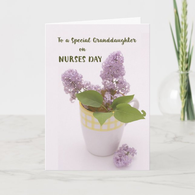 Granddaughter Nurses Day with Lilacs in Coffee Cup Card (Front)