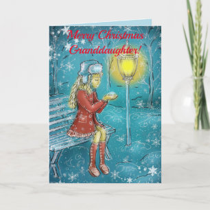 GRANDDAUGHTER ON BENCH CHRISTMAS CARD