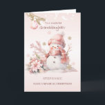 Granddaughter Pink Christmas Snow Girl  Holiday Card<br><div class="desc">Christmas card with pink little snow girl and poinsettia.</div>