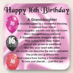 Granddaughter Poem 16th Birthday Coaster<br><div class="desc">A great gift for a special granddaughter on her 16th birthday</div>