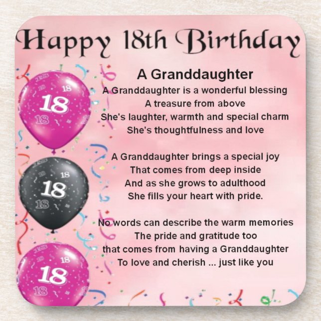 Granddaughter Poem - 18th Birthday Coaster (Front)