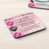 Granddaughter Poem 21st Birthday Coaster Zazzle