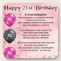 Granddaughter Poem 21st Birthday Coaster Zazzle