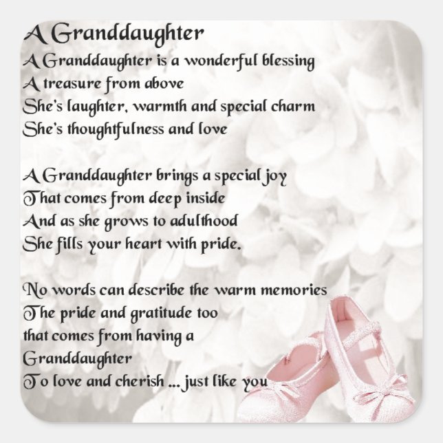 Granddaughter Poem - Ballet Shoes Design Square Sticker (Front)