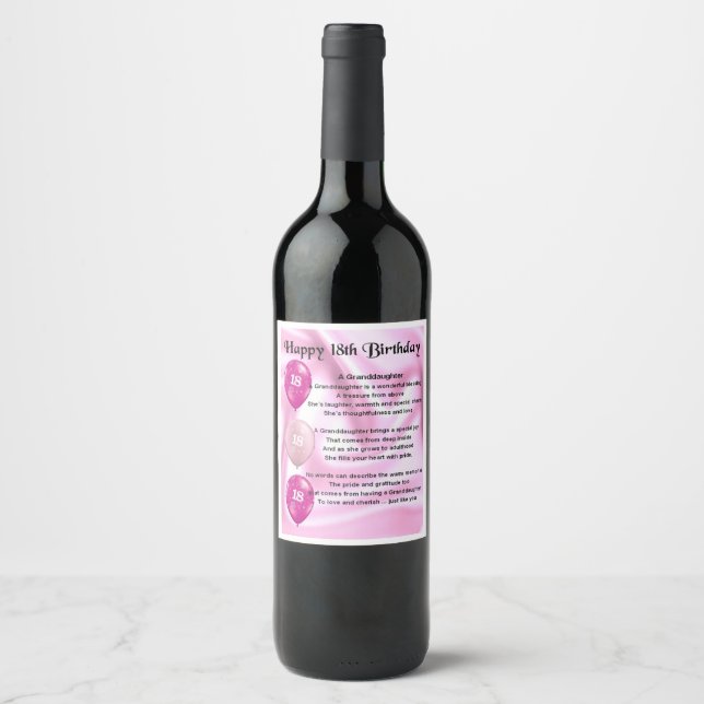 Granddaughter  Poem  Bottle Label  18th  Birthday (Front)