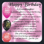 Granddaughter Poem - Happy Birthday Design Square Sticker<br><div class="desc">A great gift for a special granddaughter on her birthday</div>