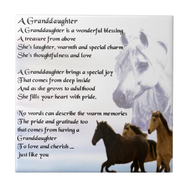 Granddaughter Poem - Horses Design Tile (Front)