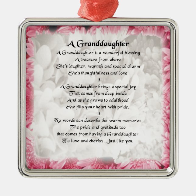 Granddaughter Poem - Pink Floral Design Metal Ornament (Front)