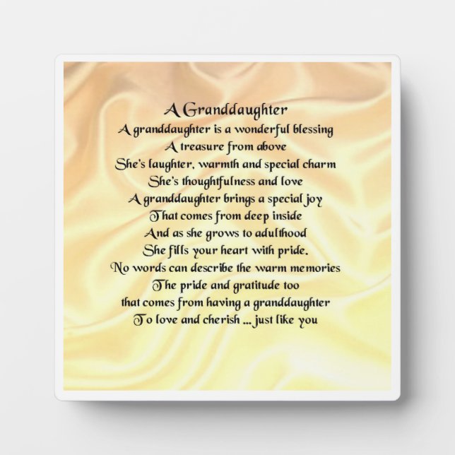 Granddaughter Poem Plaque - Cream Silk  Design (Front)