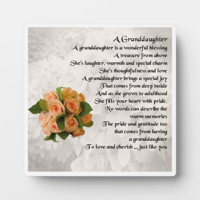 Granddaughter Poem Plaque - Peach Roses  Design (Front)
