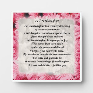 Granddaughter Poem Plaque - Pink Floral  Design